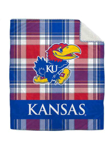 Kansas Jayhawks Bold Plaid 50x60 Sherpa Blanket