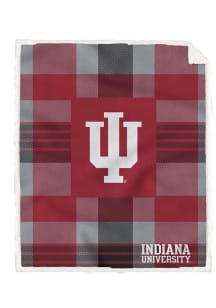 White Indiana Hoosiers Plaid Steel 60x70 Sherpa Blanket