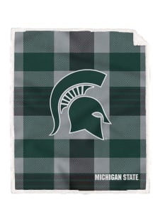 Green Michigan State Spartans Plaid Steel 60x70 Sherpa Blanket