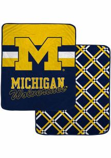 Blue Michigan Wolverines Center Half Stripe Sherpa Blanket