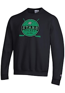 Champion Dallas Stars Mens Black Hockey Sticks Circle Powerblend Long Sleeve Crew Sweatshirt