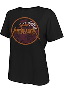 Original Retro Brand Virginia Tech Hokies Womens Black Circle Metallica Short Sleeve T-Shirt