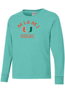 ComfortWash Miami Hurricanes Youth Green Arch Mascot Garment Dyed Long Sleeve T-Shirt