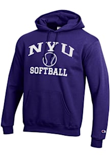 Champion NYU Violets Mens Purple Softball Powerblend Long Sleeve Hoodie