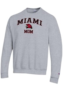 Champion Miami RedHawks Mens Grey Mom Powerblend Long Sleeve Crew Sweatshirt
