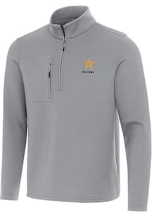Antigua Army Mens Ash Insider Long Sleeve Qtr Zip Pullover
