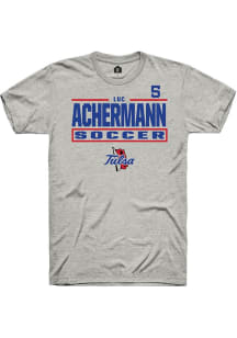 Luc Achermann Rally Mens Ash Tulsa Golden Hurricane NIL Stacked Box Player T Shirt
