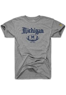 Michigan Wolverines Grey The Mitten State Football Olde English Short Sleeve Fashion T Shirt