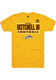 Carlos Mitchell Jr Western Michigan Broncos Gold Football NIL Stacked Box Short Sleeve Player T Sh..