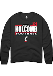 Terrell Holcomb Cincinnati Bearcats Mens Black Football NIL Stacked Box Player Crew