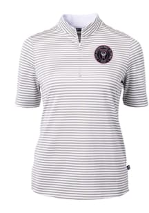 Cutter and Buck Inter Miami CF Womens Grey Virtue Eco Pique Stripe Short Sleeve Polo Shirt