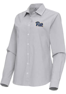 Womens Pitt Panthers Ash Antigua Porter Long Sleeve Dress Shirt