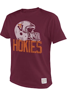 Original Retro Brand Virginia Tech Hokies Maroon Football 70s Vintage Helmet Short Sleeve Fashion..