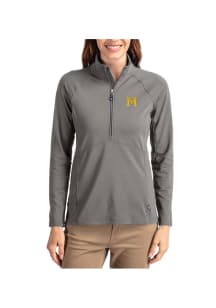 Womens Michigan Wolverines Graphite Cutter and Buck Vault Adapt Eco Qtr Zip Pullover
