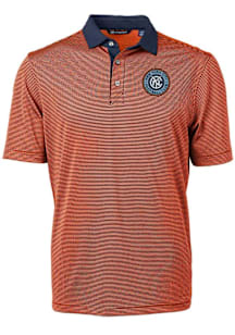 Cutter and Buck New York City FC Mens Orange Virtue Eco Pique Micro Stripe Short Sleeve Polo