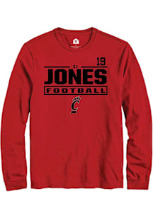 Cj Jones Cincinnati Bearcats Red Football NIL Stacked Box Long Sleeve Player T Shirt
