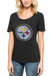 47 Pittsburgh Steelers Womens Black Lux Short Sleeve T-Shirt