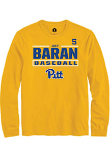 Joey Baran Mens Gold Pitt Panthers NIL Stacked Box Long Sleeve Player T Shirt