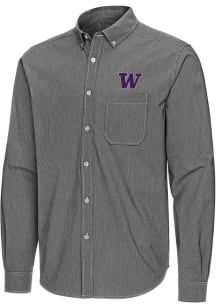 Mens Washington Huskies Black Antigua Porter Long Sleeve Dress Shirt