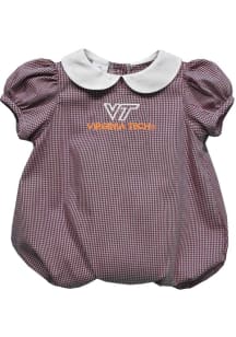 Vive La Fete Virginia Tech Hokies Baby Maroon Gingham Collar Short Sleeve One Piece