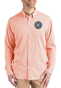 Cutter and Buck New York City FC Mens Orange Gingham LS Woven Long Sleeve Dress Shirt