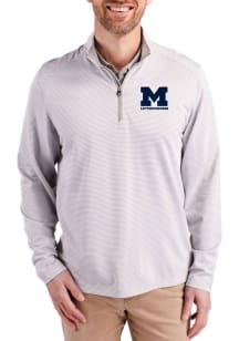 Mens Michigan Wolverines Ash Cutter and Buck Letterwinners M Club Virtue Eco Pique Micro Stripe Qt..