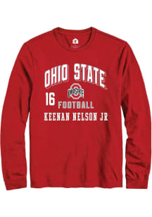 Keenan Nelson Jr Mens Red Ohio State Buckeyes NIL Arch Logo Long Sleeve Player T Shirt