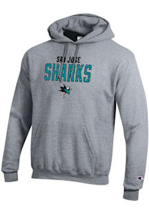 Champion San Jose Sharks Mens Grey Stacked Team Logo Powerblend Long Sleeve Hoodie