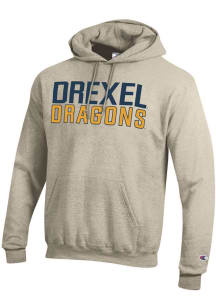 Mens Drexel Dragons Oatmeal Champion Stacked Powerblend Hooded Sweatshirt