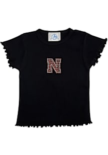 Nebraska Cornhuskers Girls Black Lettuce Edge Short Sleeve Fashion T-Shirt