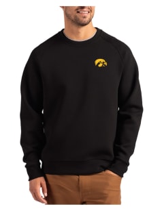 Mens Iowa Hawkeyes Black Cutter and Buck Roam Crew Sweatshirt