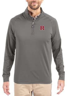 Mens Rutgers Scarlet Knights Graphite Cutter and Buck Adapt Eco Knit Qtr Zip Pullover