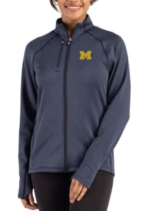 Womens Michigan Wolverines Navy Blue Cutter and Buck Peshastin Long Sleeve Full Zip Jacket