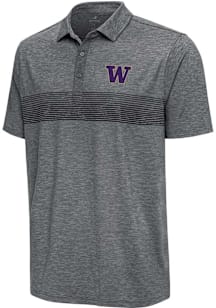 Antigua Washington Huskies Mens Charcoal Dashing Short Sleeve Polo