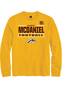 Earnest McDaniel Western Michigan Broncos Gold Football NIL Stacked Box Long Sleeve Player T Shirt