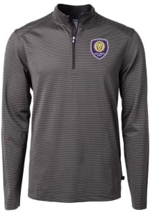 Cutter and Buck Orlando City SC Mens Black Virtue Eco Pique Stripe Big and Tall Qtr Zip