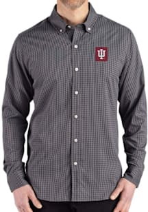 Mens Indiana Hoosiers Black Cutter and Buck Gingham LS Woven Long Sleeve Dress Shirt