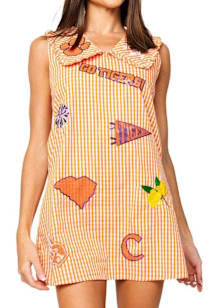 Queen of Sparkles Clemson Tigers Womens Orange Sequins Gingham Short Sleeve Dress