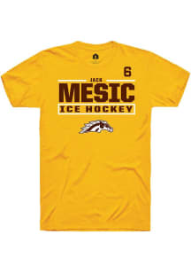 Jack Mesic Rally Mens Gold Western Michigan Broncos NIL Stacked Box Player T Shirt