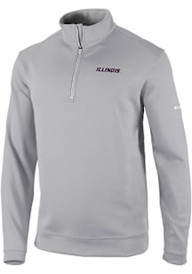 Columbia Illinois Fighting Illini Mens Grey Heat Seal Omni Wick Wickhams Hills Long Sleeve Qtr Zip..