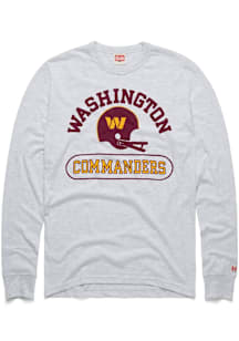 Homage Washington Commanders Grey Throwback Helmet Long Sleeve Fashion T Shirt