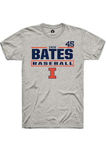 Zach Bates Illinois Fighting Illini Ash NIL Stacked Box Short Sleeve Player T Shirt