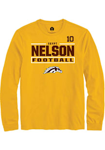 Egypt Nelson Western Michigan Broncos Gold Football NIL Stacked Box Long Sleeve Player T Shirt