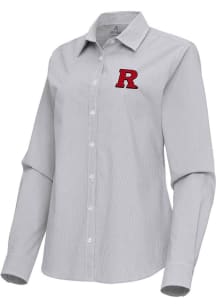 Womens Rutgers Scarlet Knights Ash Antigua Porter Long Sleeve Dress Shirt