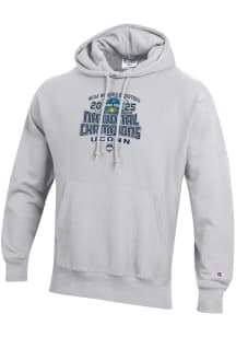 Champion UConn Huskies Mens Ash 2025 National Champions Reverse Weave Long Sleeve Hoodie