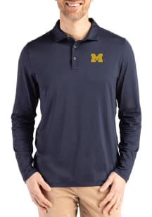 Mens Michigan Wolverines Navy Blue Cutter and Buck Coastline Long Sleeve Polo Shirt