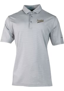 Mens Purdue Boilermakers Grey Columbia Vault Heat Seal Double Hit Short Sleeve Polo Shirt