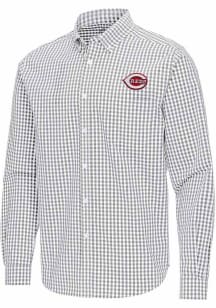 Antigua Cincinnati Reds Mens Grey Ellis Long Sleeve Dress Shirt