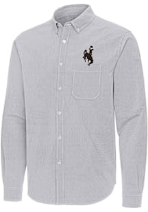 Antigua Wyoming Cowboys Mens Ash Porter Long Sleeve Dress Shirt