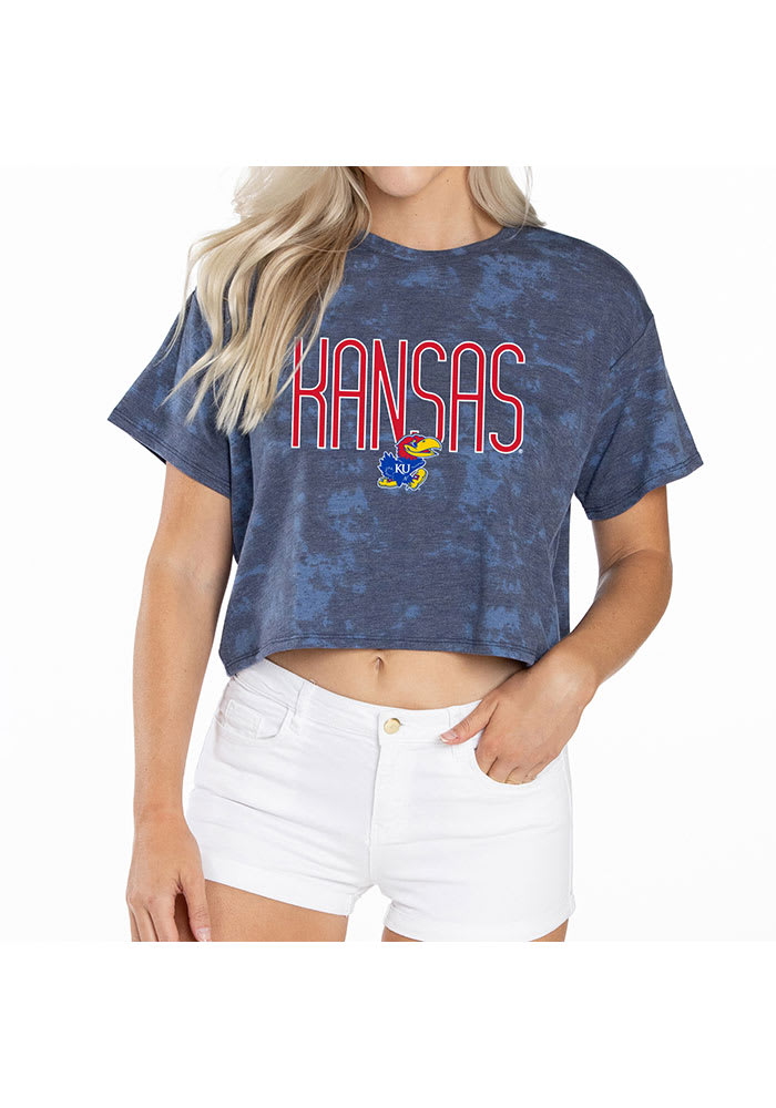 Kansas Jayhawks Womens Navy Blue Kimberly Tie Dye Short Sleeve T-Shirt